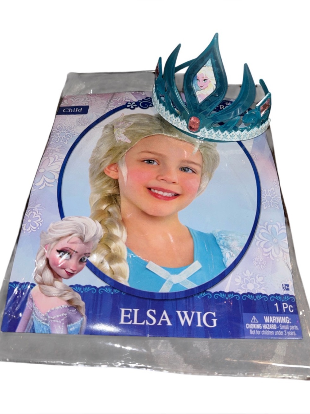 Elsa Wig and Blue Crown Kids Costume Accessory Set